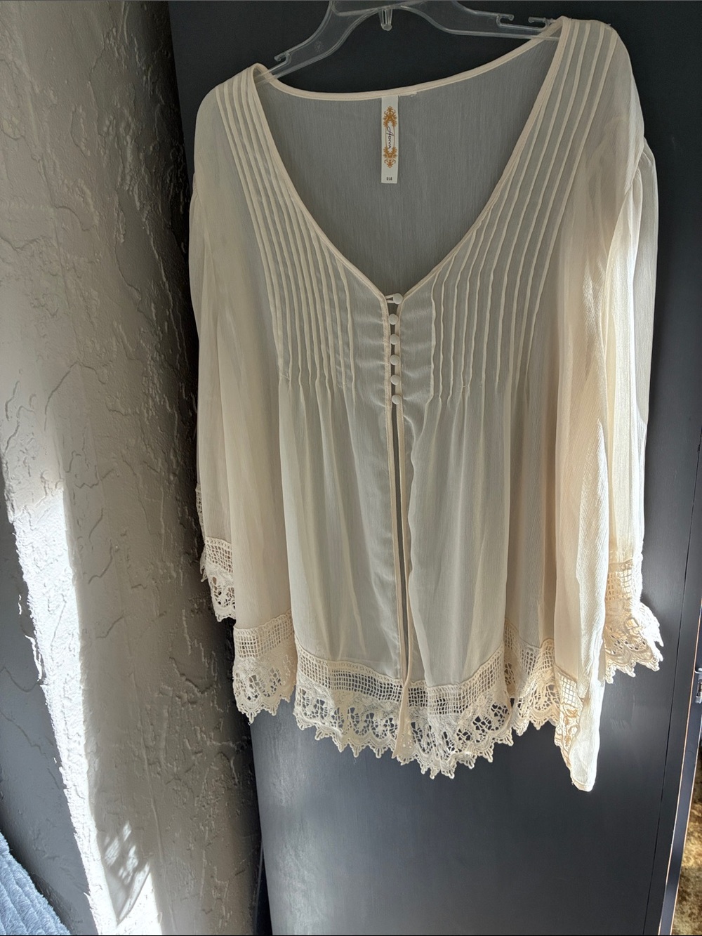 Cream Crochet-Trim Peasant Blouse - Women Tops sheer